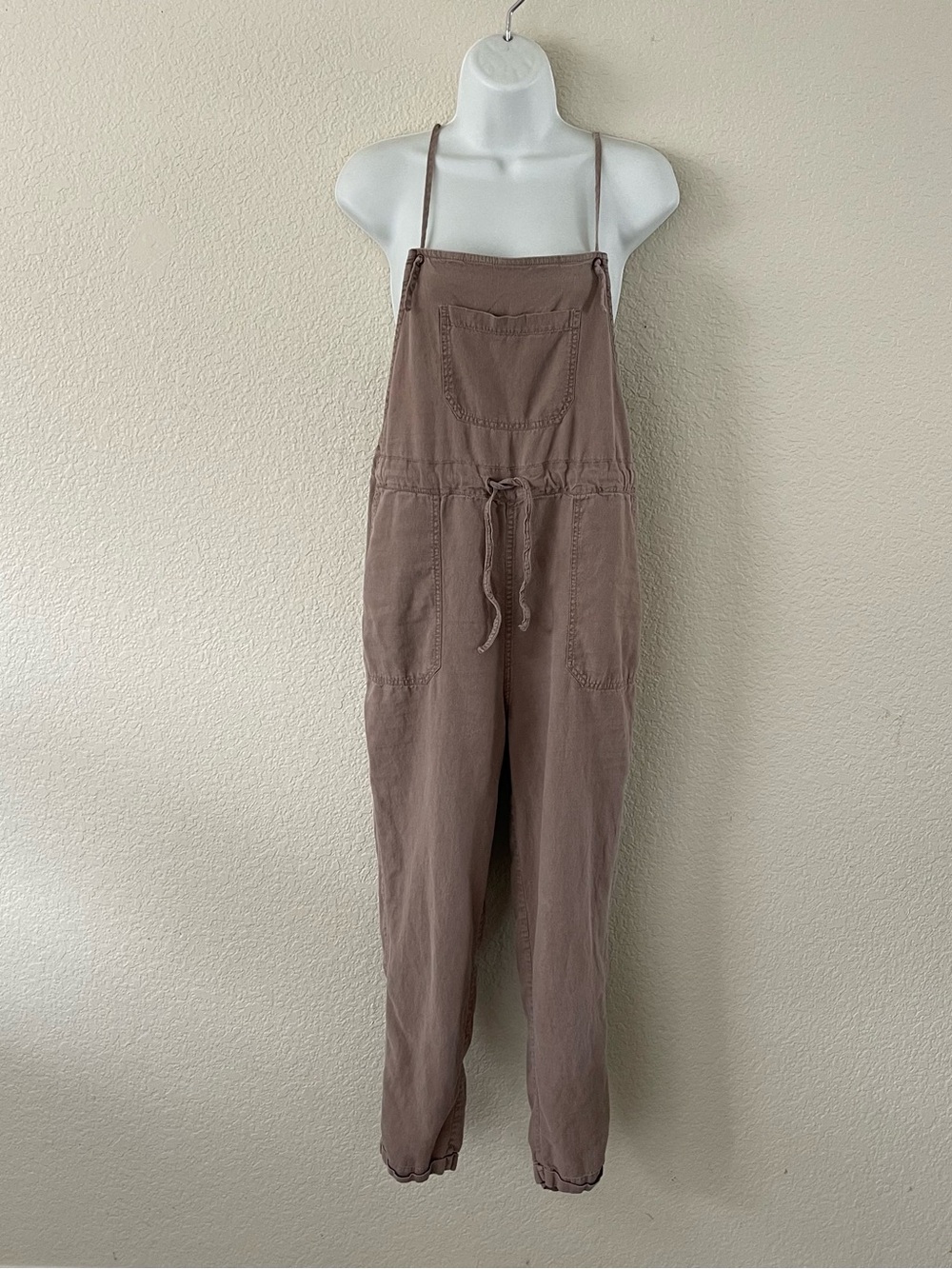 Fat Face Taupe Ellis Tencel Dungaree Jumpsuit Overalls Size 4 Linen